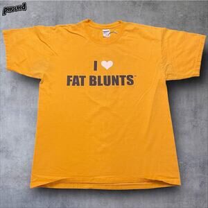 Sandwich U I Love Fat Blunts Shirt Mens Large Yellow Graphic Tee Morgantown WV